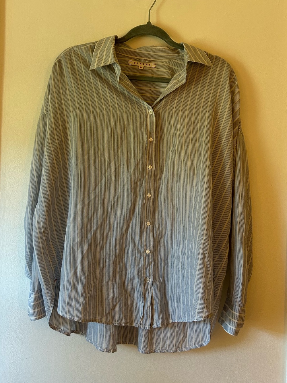 Xirena Blue White Striped Oversized Button Down Blouse XS